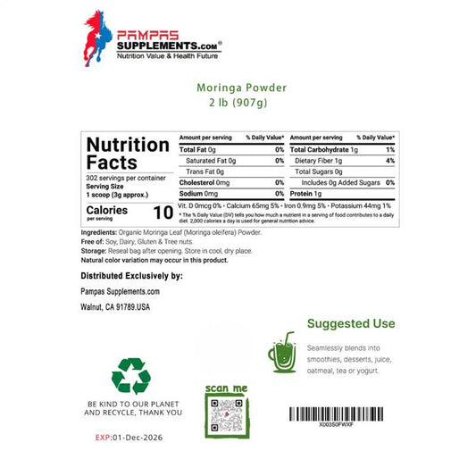 Pampas Supplements Moringa Powder 2 Pounds