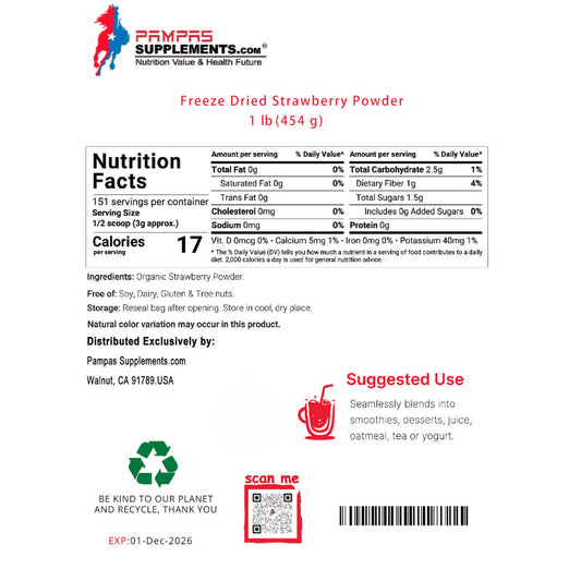 Pampas Supplements Freeze-Dried Strawberry Powder 1 lb