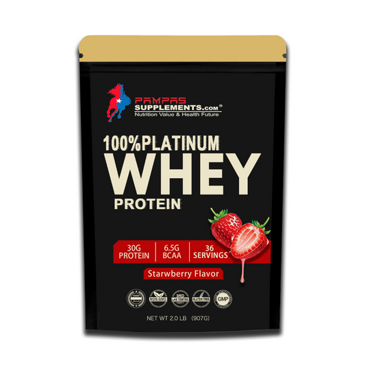 Pampas Supplements Standard 100% Whey Protein Powder, 2 Lb,Strawberry Flavor, 30G Protein, 6.5G BCAA